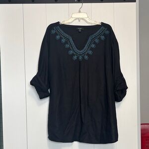 Lord & Taylor Black Tunic with Blue Embroidery